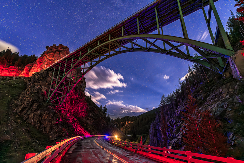Red Cliff Colorado double bridge at night with light painting