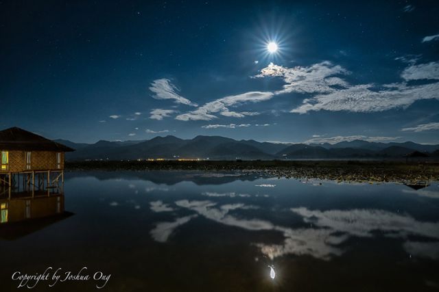 Moonlit scenery at Inle Lake, Myanmar