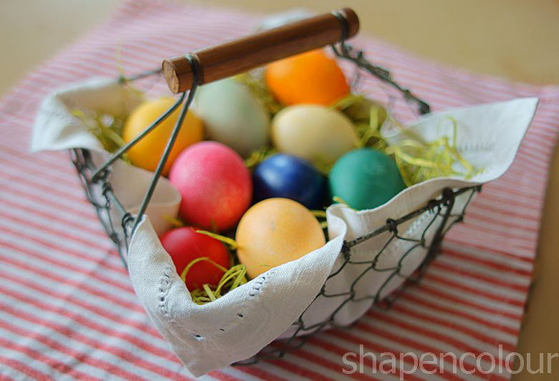 Colourful easter eggs in the basket